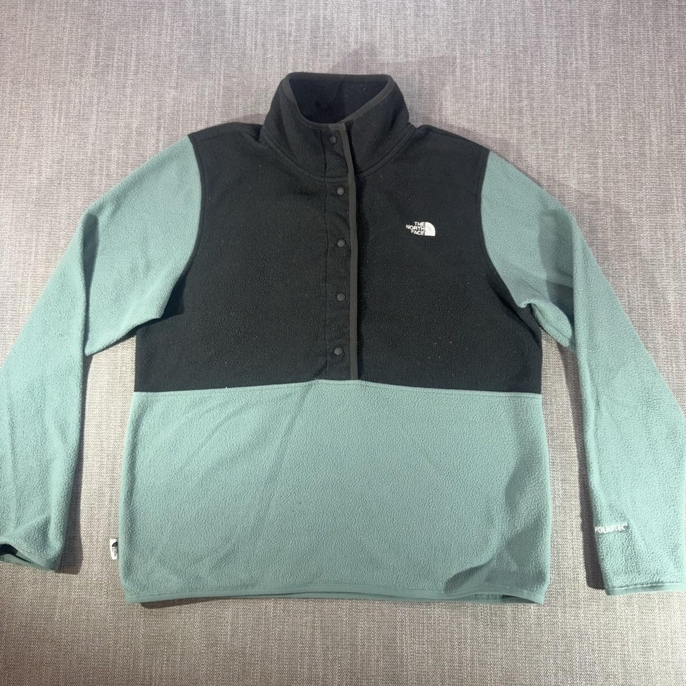 The North Face Jacket Womens Large Green Black Fleece Snap Pullover Polartec